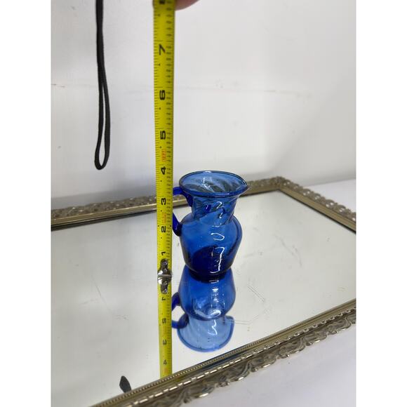 Hand Blown Deep Cobalt Blue Small Pitcher Creamer, Vintage Mexican Avalos - Picture 8 of 10